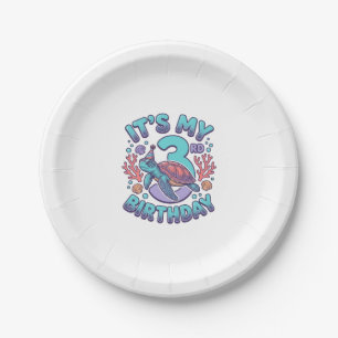 3rd Birthday Turtle Vintage Engraving Design_1 Paper Plates