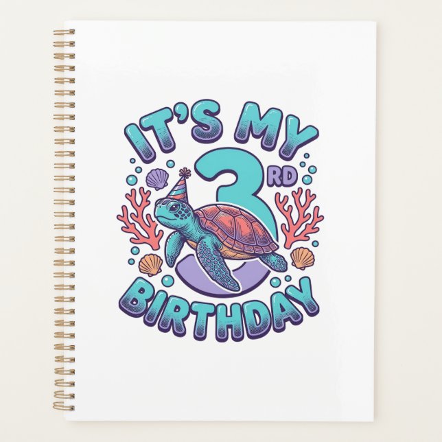 3rd Birthday Turtle Vintage Engraving Design_1 Planner (Front)