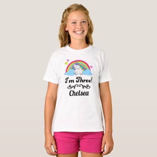 3rd Birthday Unicorn 3 Year Old Girl Rainbow T_Shirt