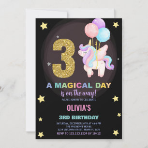 3rd Birthday Unicorn Birthday Invitations