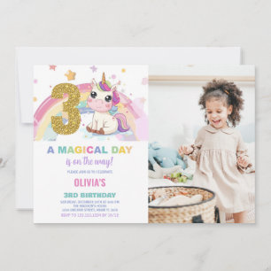 3rd Birthday Unicorn Birthday Invitations photo