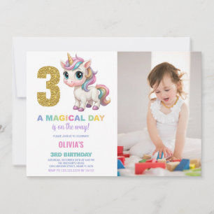 3rd Birthday Unicorn Birthday Invitations photo