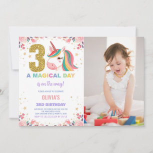 3rd Birthday Unicorn Birthday Invitations photo