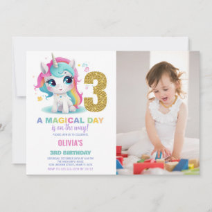 3rd Birthday Unicorn Birthday Invitations photo