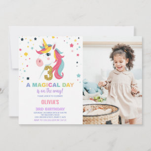 3rd Birthday Unicorn Birthday Invitations w photo