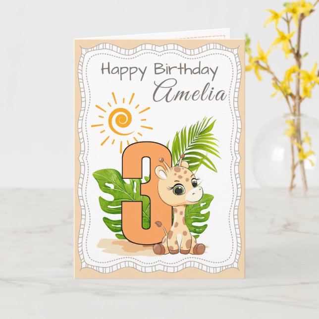 3rd Birthday Watercolor Animals Card (Yellow Flower)