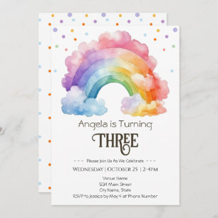 3rd Birthday Watercolor Rainbow Kids Invitation