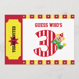3rd Birthday Waving Circus Clown Invitation