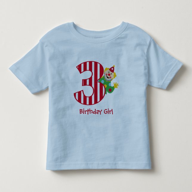 3rd Birthday Waving Circus Clown T-Shirt (Front)