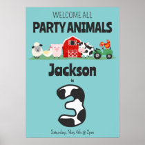 3rd Birthday Welcome Party Animals Farm Poster