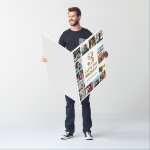 3rd Birthday White Gold Photo Collage Extra Large Card