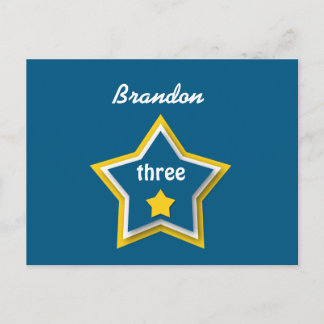 3rd Birthday with Layered Stars BLUE YELLOW A17E Announcement Postcard