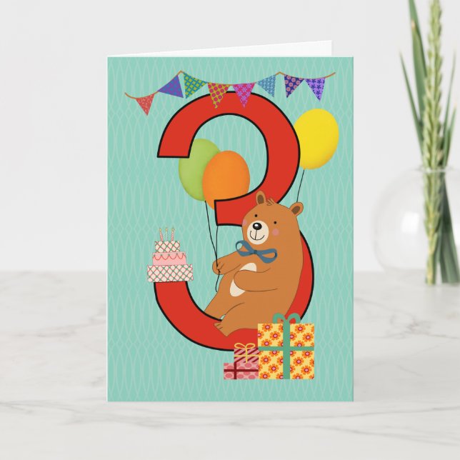 3rd Birthday with Sitting Bear Card (Front)