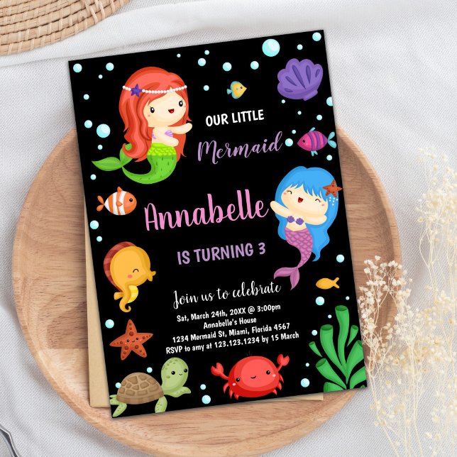 3rd Black Mermaids Birthday Invitations (3rd Black Mermaids Birthday Invitations)