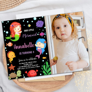 3rd Black Mermaids Birthday Invitations With photo