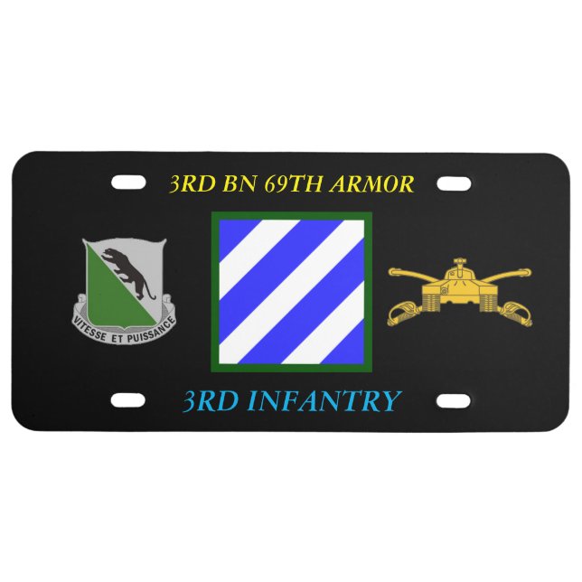 3RD BN 69TH ARMOR 3RD INFANTRY DIVISION LICENSE PLATE (Front)