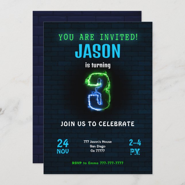 3rd Boy Birthday Invitation (Front/Back)
