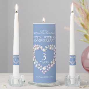 3rd crystal wedding anniversary light blue custom unity candle set