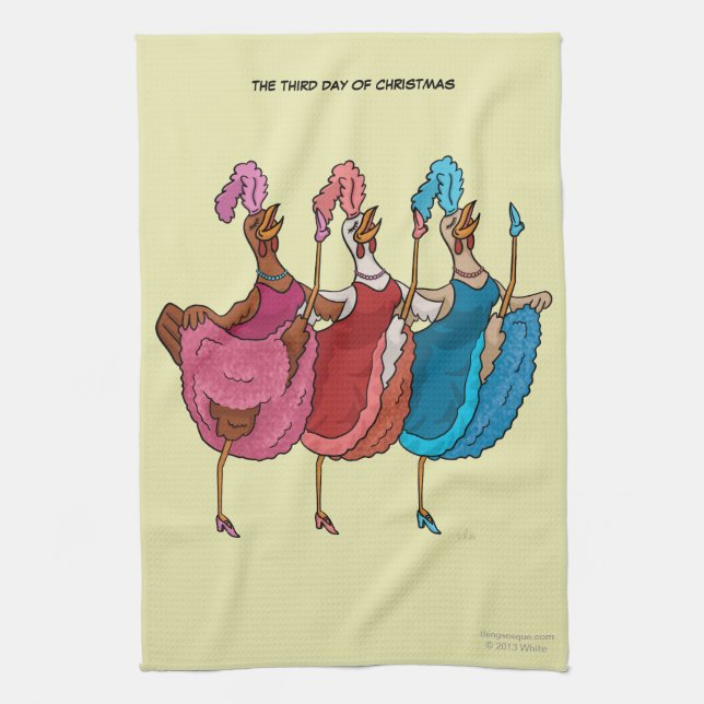 3rd Day of Christmas (3 French Hens) Kitchen Towel (Vertical)
