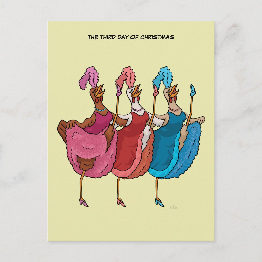 3rd Day of Christmas (Three French Hens) Postcard | Zazzle