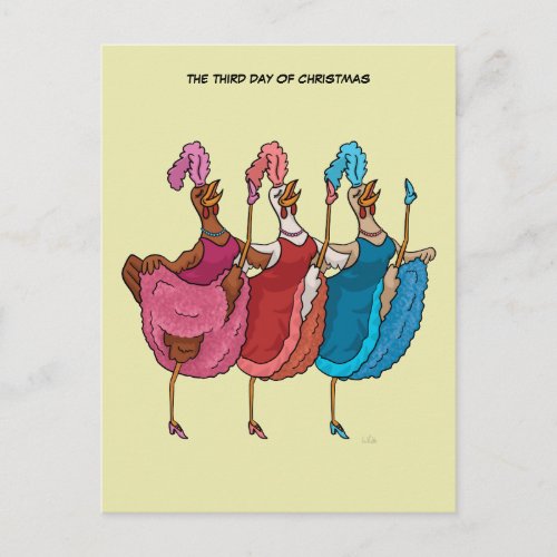 3rd Day of Christmas Three French Hens Postcard