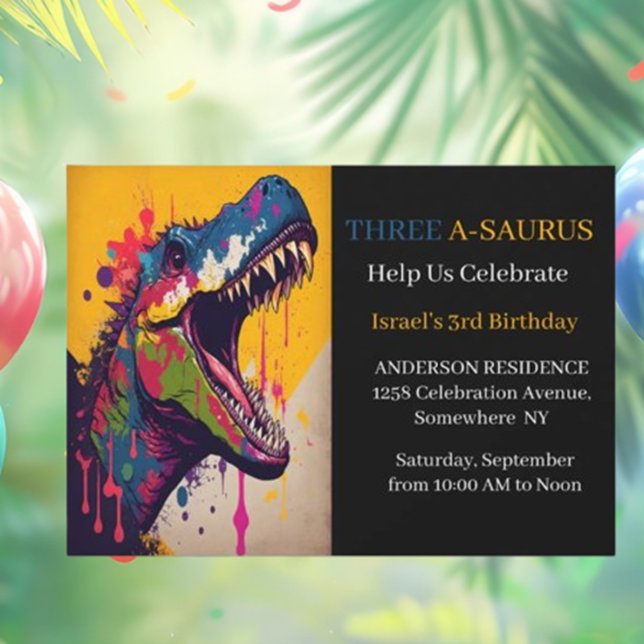 3rd Dinosaur Birthday Party  Invitation (Roar into fun with our 3rd Dinosaur Birthday Party Invitation!)
