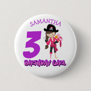 3rd Girl Pirate Birthday Button