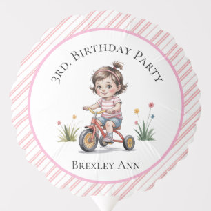 3rd. Girl's Birthday on a Tricycle Party Balloon