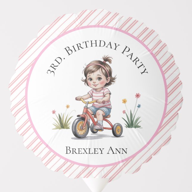3rd. Girl's Birthday on a Tricycle Party Balloon (Front)