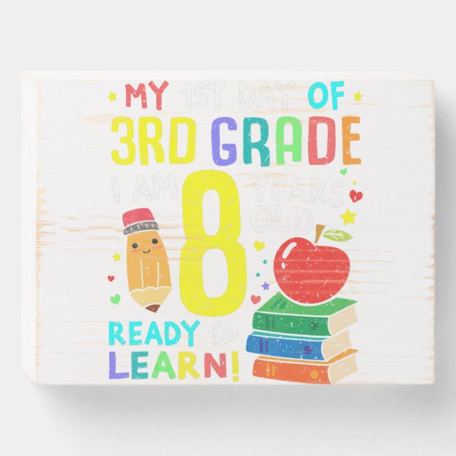 3rd Grade Back to First Day of School Shirt Boys G Wooden Box Sign (Front Horizontal)