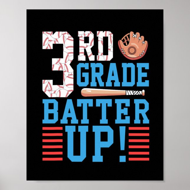 3rd Grade Back To School 3rd Grade Batter Up Baseb Poster (Front)
