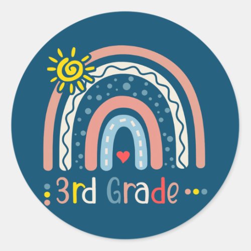 3rd Grade Boho Rainbow Teacher Student Back To Classic Round Sticker