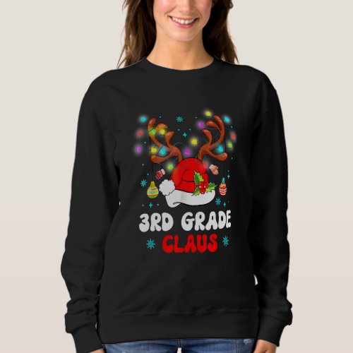3rd Grade Claus Santa Hat Reindeer Christmas Light Sweatshirt