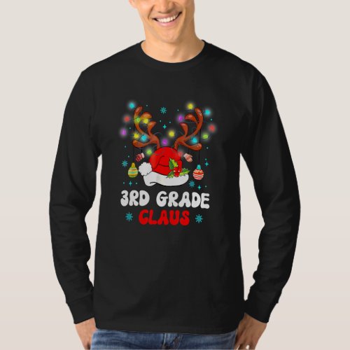 3rd Grade Claus Santa Hat Reindeer Christmas Light T_Shirt