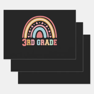 3rd Grade Cute Rainbow Back To School Student Gift Wrapping Paper Sheets