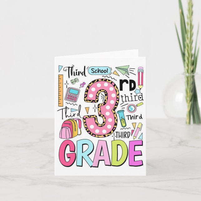 3rd Grade Cute Typography Dots Back To School Teac Card (Front)