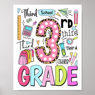 3rd Grade Cute Typography Dots Back To School Teac Poster