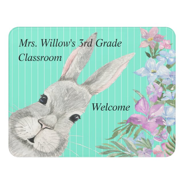 3rd Grade Door Sign for Classroom with Rabbit (Contemporary Front)