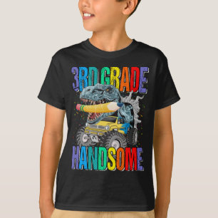 3rd Grade Handsome Monster Truck Dinosaur  T-Shirt