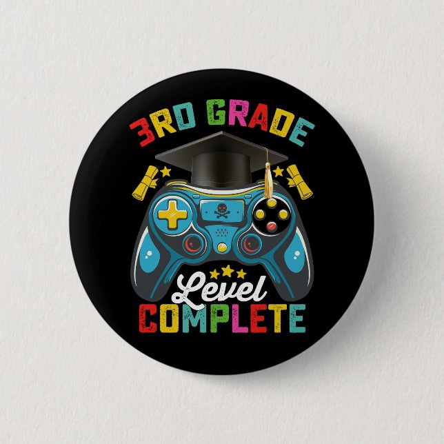 3rd Grade Level Complete Graduation Gaming Gamer Button (Front)