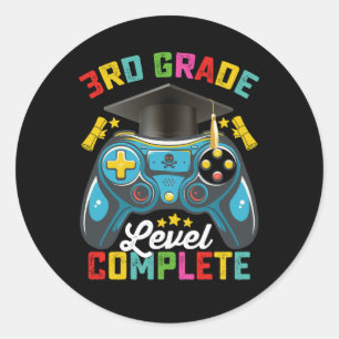 3rd Grade Level Complete Graduation Gaming Gamer Classic Round Sticker