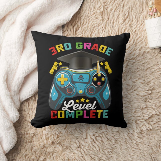 3rd Grade Level Complete Graduation Gaming Gamer Throw Pillow (Blanket)