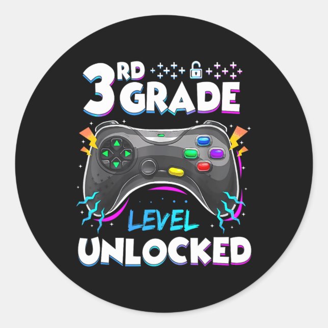 3rd Grade Level Unlocked Back To School First Day  Classic Round Sticker (Front)