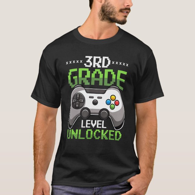 3rd Grade Level Unlocked Back To School Video Game T-Shirt (Front)