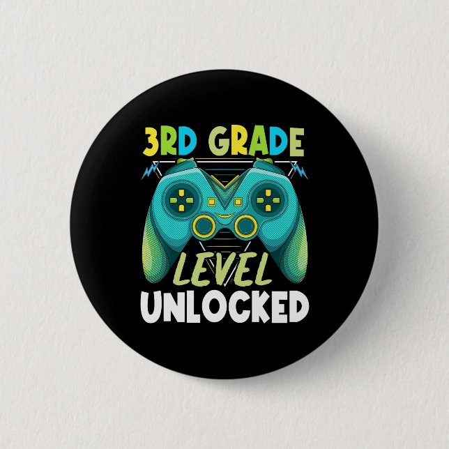 3rd Grade Level Unlocked First Day Back To School  Button (Front)