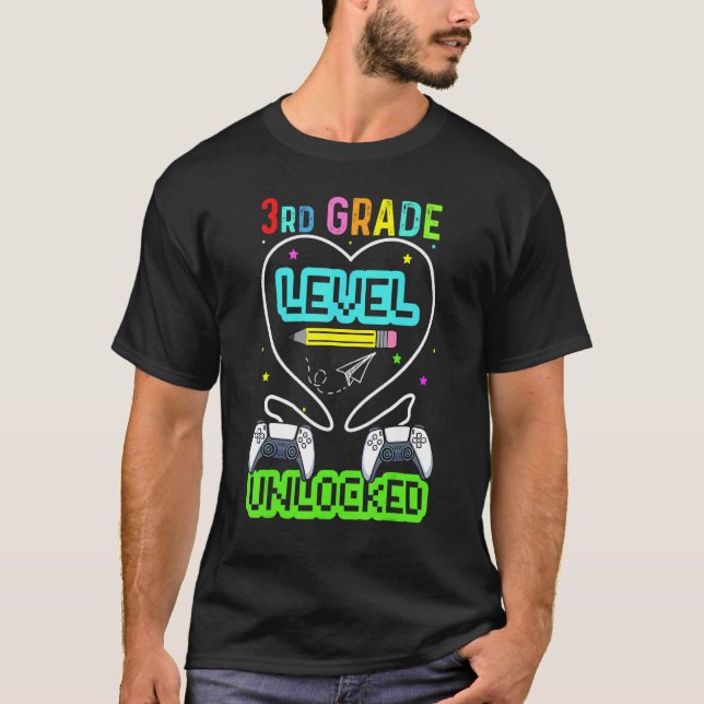 3rd Grade Level Unlocked First Day Back To School  T-Shirt (Front)