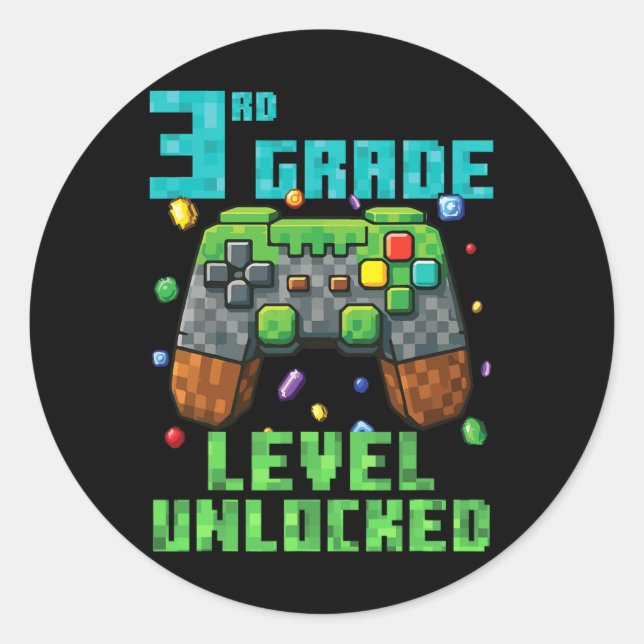 3rd Grade Level Unlocked Gamer Controller Back To  Classic Round Sticker (Front)