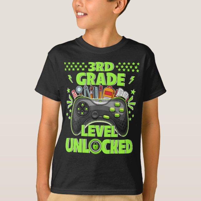 3rd Grade Level Unlocked Gamer First Day Of School T-Shirt (Front)