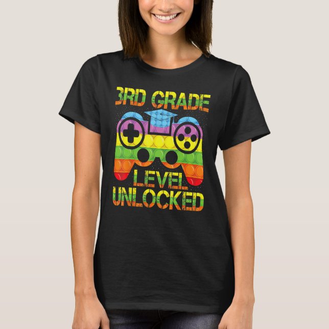 3rd Grade Level Unlocked Pop It Video Game Back To T-Shirt (Front)