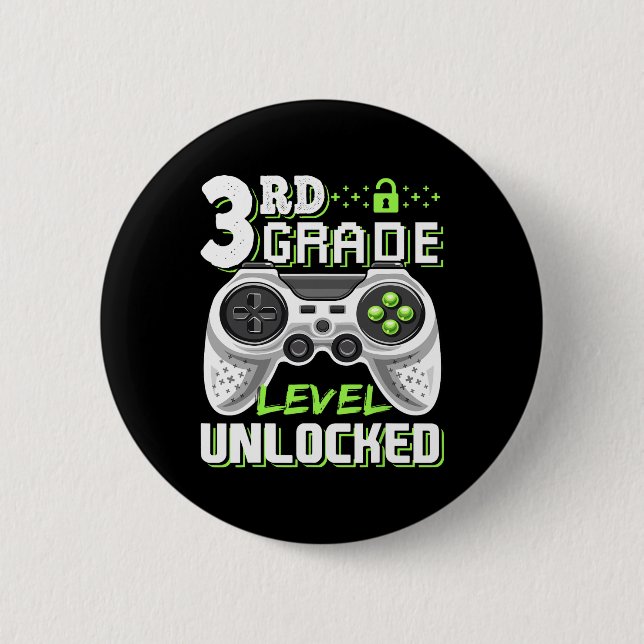 3rd Grade Level Unlocked Video Game Back To School Button (Front)